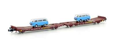 Hobbytrain H23782 - N - Flachwagen TWA 800A Ladks beladen mit 2x VW T2 Transwaggon, Ep.VI